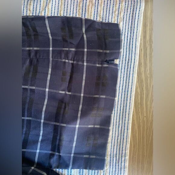 Akris Blue & White  Plaid  Shift Dress Size 10 Collared Zip Zipper Legs Button - Picture 8 of 14